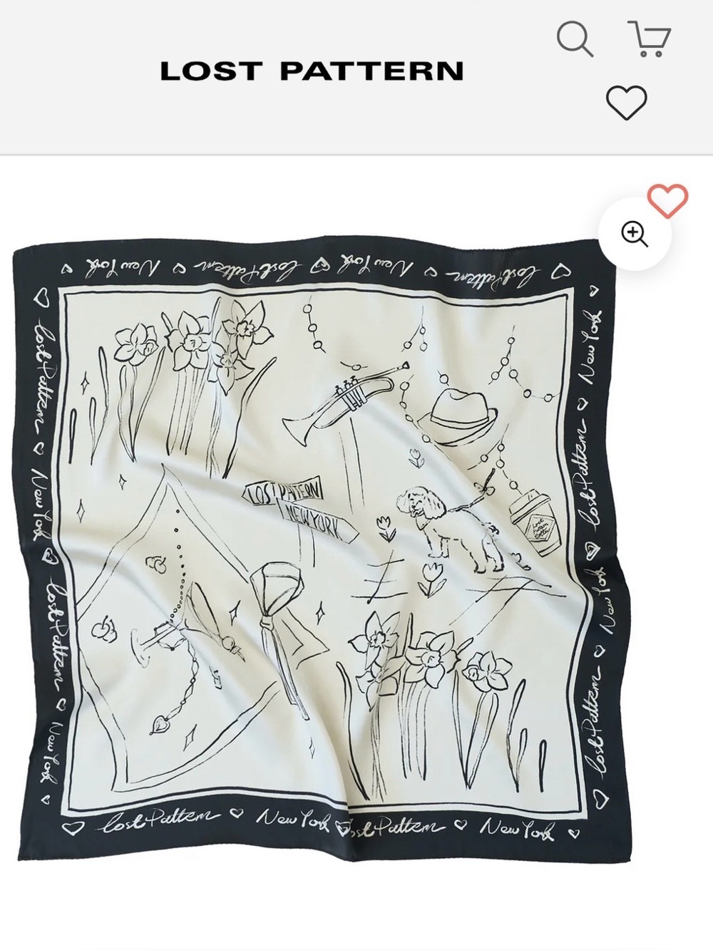 Lost Pattern Black & Ivory Illustrated Silk Scarf- New York Theme
